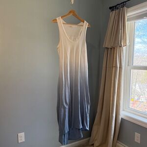Z Supply Amalfi Slub Dress S Cotton Ocean Blue Ombre Dip Dye Midi Tank Beachy